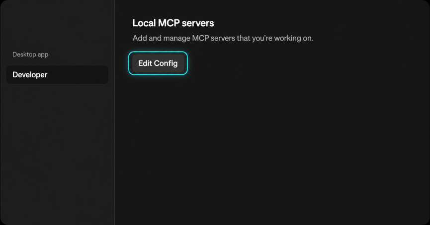 Claude Desktop Developer settings with Edit Config highlighted