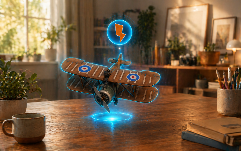 RC airplane flying around a room in Figmin XR