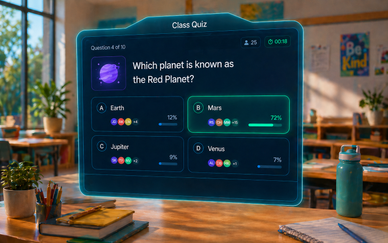 Multiplayer quiz panel with four options in Figmin XR