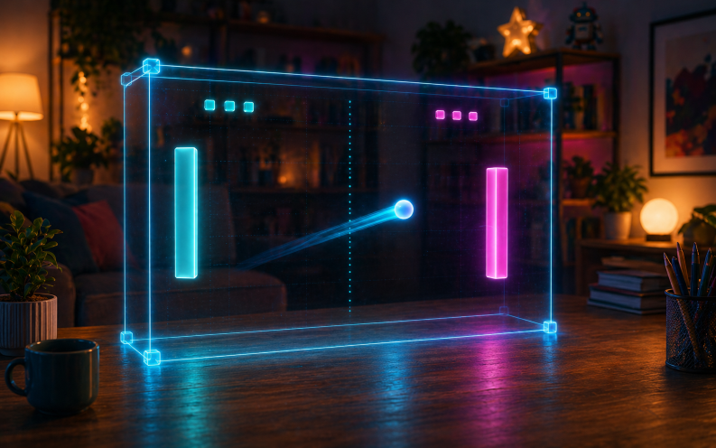 Retro paddle game made from 3D objects in Figmin XR
